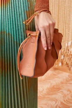 Outlet Ulla Johnson Adria Pleated Wave Clutch Pecan Brown