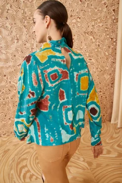 Sale Ulla Johnson Albia Blouse Ocean Jasper