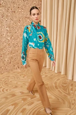 Sale Ulla Johnson Albia Blouse Ocean Jasper