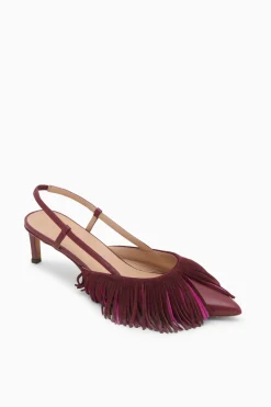 New Ulla Johnson Shira Fringe Slingback Bordeaux Colorblock