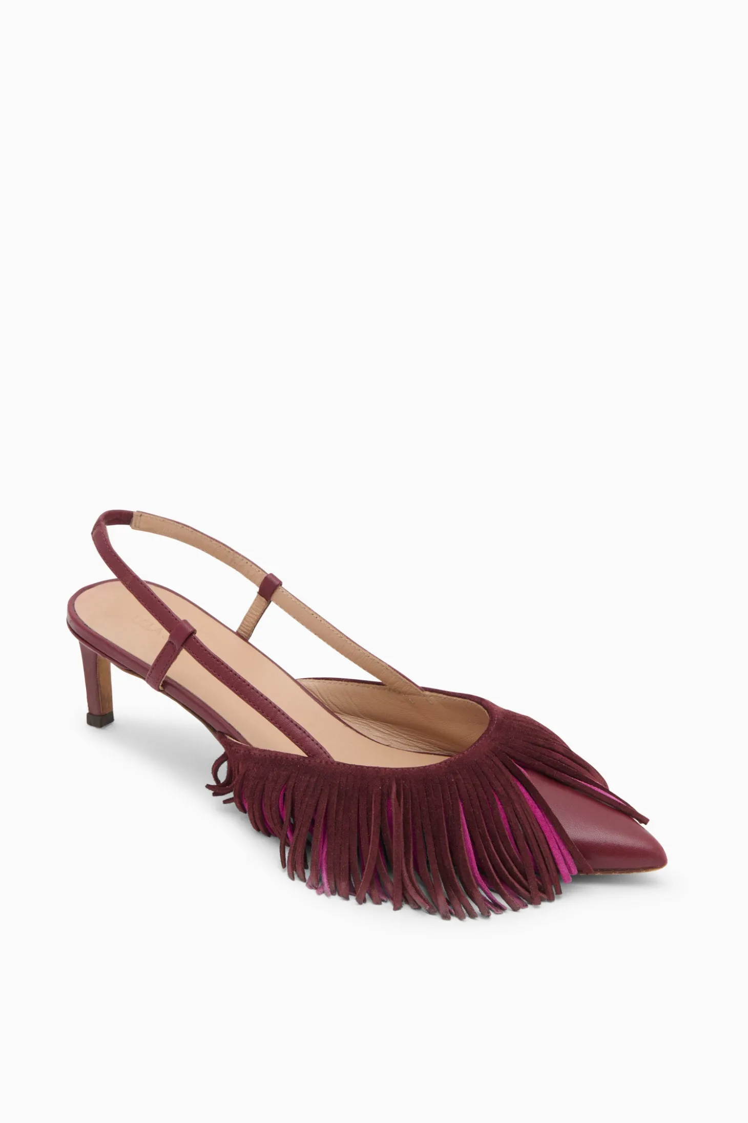 New Ulla Johnson Shira Fringe Slingback Bordeaux Colorblock