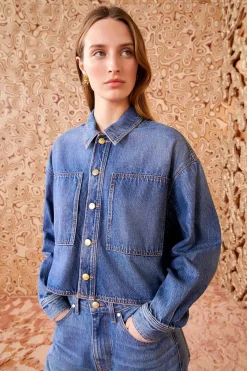 Discount Ulla Johnson The Bobbi Jacket Danube Medium Indigo Wash