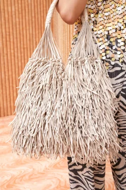 Shop Ulla Johnson Valeria Large Fringe Hobo Alabaster